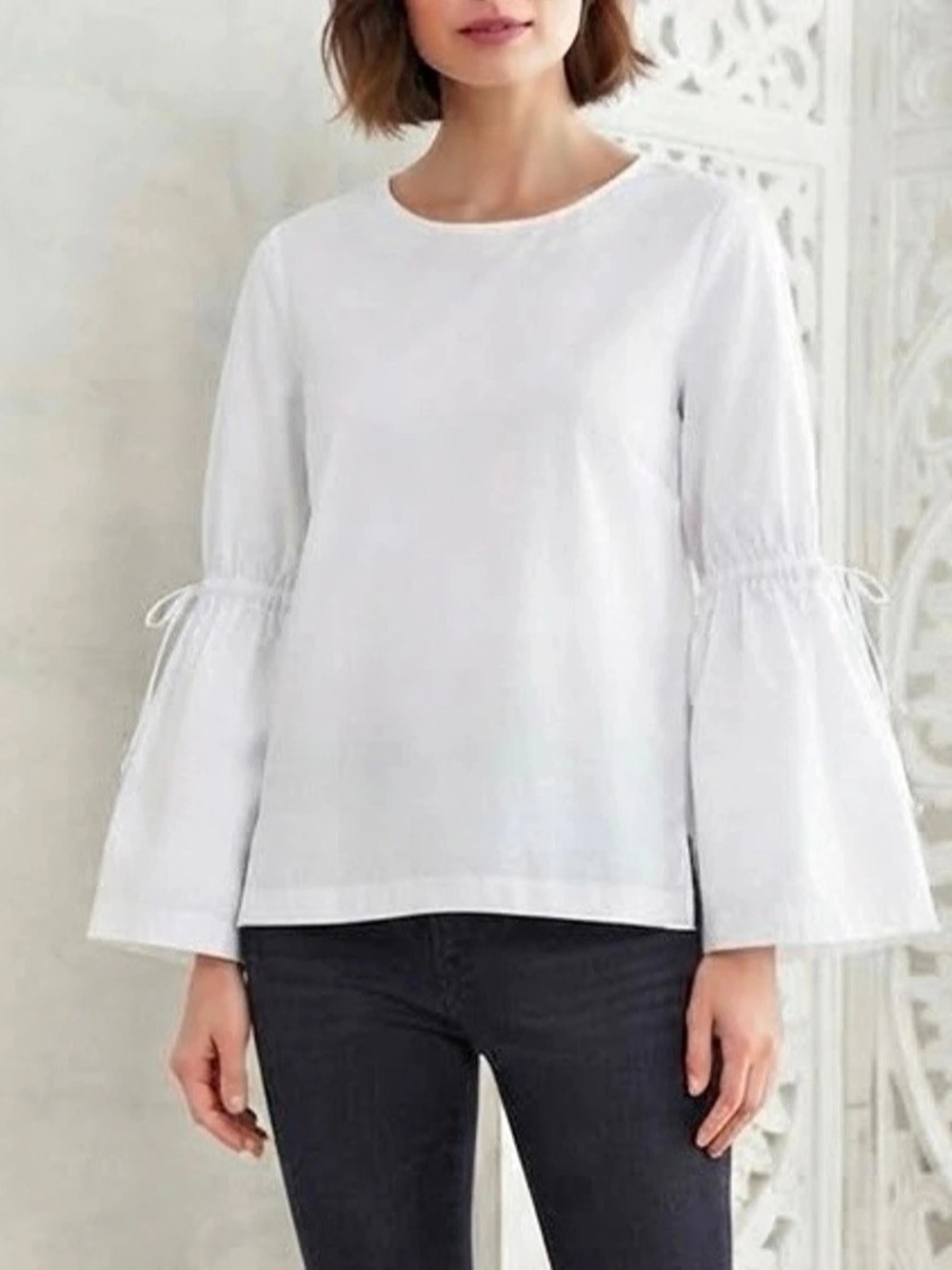 LOFT White Bell Sleeve Tie-Back Tie-Cuff Top - Petite